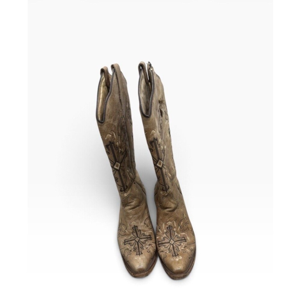 Corral Boots Women's 8 M Cross Distressed Snip Toe Western Cowboy Tan